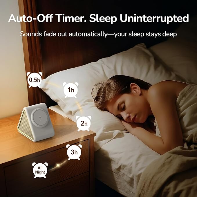Housbay Sound Machine with Magnetic Wireless Charger for iPhone, 2-in-1 Design for Clutter-Free Nightstand, Dual-Speaker Stereo Sound for Sleeping - Cream