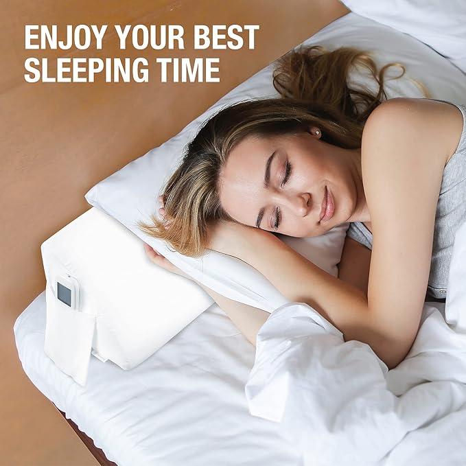 Vekkia Bed Wedge Pillow for Headboard – High-Density Foam Fills Gaps (0-5.5") Between Mattress and Headboard, Wedge Pillow with Pockets for Phone & Remotes, Washable Cover – King Size (White)