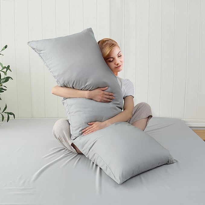 100% Cotton Soft Body Pillow Protectors with Invisible Zipper 20X54 Inches Body Pillow Cases, 600 Thread Count Soft Pillow Cases, Gray Color 1-Pack