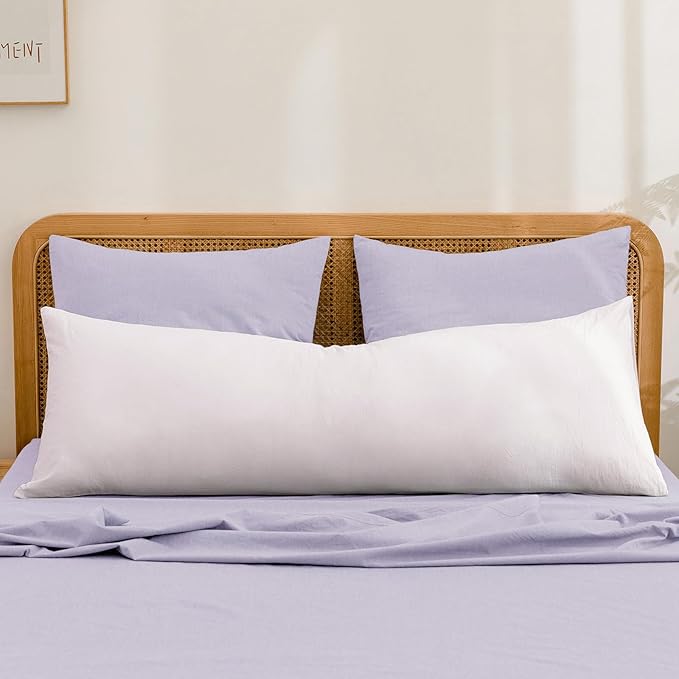 BESTOUCH 100% Washed Cotton Pillowcase for Hair and Skin Linen Feel Soft Comfortable Breathable 2 Set Pillow Case with Envelope Closure Solid Taro Purple Euro 26x26 Inches
