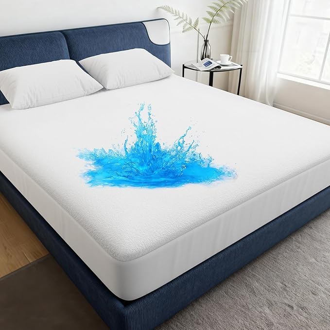 OhGeni Waterproof Mattress Protector, Full Size Fitted Sheet with Deep Pocket,6''-16'' Washable Hypoallergenic Mattresses Cover,Noiseless Soft Mattress Pad,Urine,Bedroom Essential,Pee & Dirt-Proof