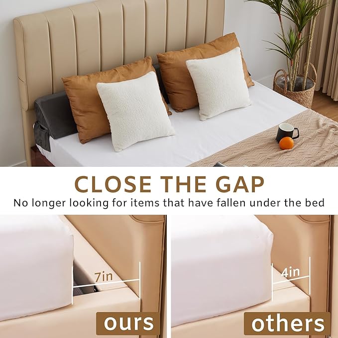 Bedluxe King Wedge Pillow Headboard (76"x10"x6"), Bed Wedge Pillow for Headboard, Foam Headboard Pillow, Bed Gap Filler King - Fill The Gap (0-7"), Mattress Gap Filler (Plush Grey, 76"x10"x6")