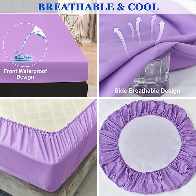 Sufdari Mattress Protector,Waterproof Mattress Cover Queen,18" Deep Pocket Mattress Protector,Fitted Sheet Style with Elastic Rubber Band,Washable and Easy Care-Purple,Queen