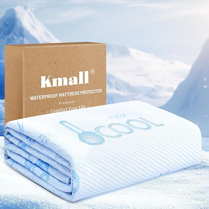 Premium Cooling King Size Mattress Protector - 100% Waterproof & Breathable Cool 3D Air Fabric Bed Mattress Cover, Ultra Soft Noiseless Mattress Pad for 8"-21" Deep Pocket, Machine Washable (White)