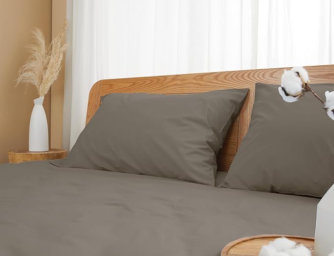 Pillow Cases, Standard Queen Size Cotton Percale Weave Pillowcases, Pre-Shrunk Breathable and Hypoallergenic Pillowcases, Set of 2 (2 Piece Standard/Queen 20 Inch x 30 Inch, Taupe Gray)