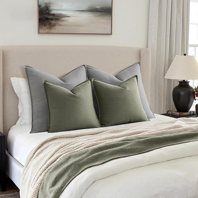 MIULEE Euro Sham Pillow Covers for Bed 24x24, 2 Pack Grey Thick & Textured Decorative Throw Pillow Covers, Neutral Linen Cushion Cases, Modern Farmhouse Home Decor, No Filling