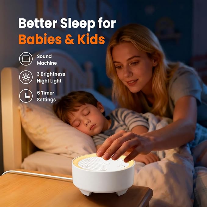 Kipcush Sleep Sound Machine - 21 High-Fidelity Non-Looping Sounds, Portable White Noise Machine for Baby, Kids & Adults, Dimmable Night Light, 6 Auto-Off Timers, USB Powered for Travel, Home & Office