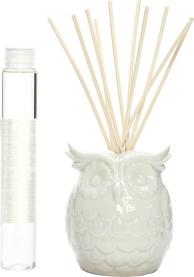 Hosley Aromatherapy Vanilla Diffuser Oil with Ceramic Owl Farmhouse Bottle & Reed Sticks - 110ml Ideal Gift for Home Decor, Bathroom Decor, Room Decor, Spa, Meditation, Weddings