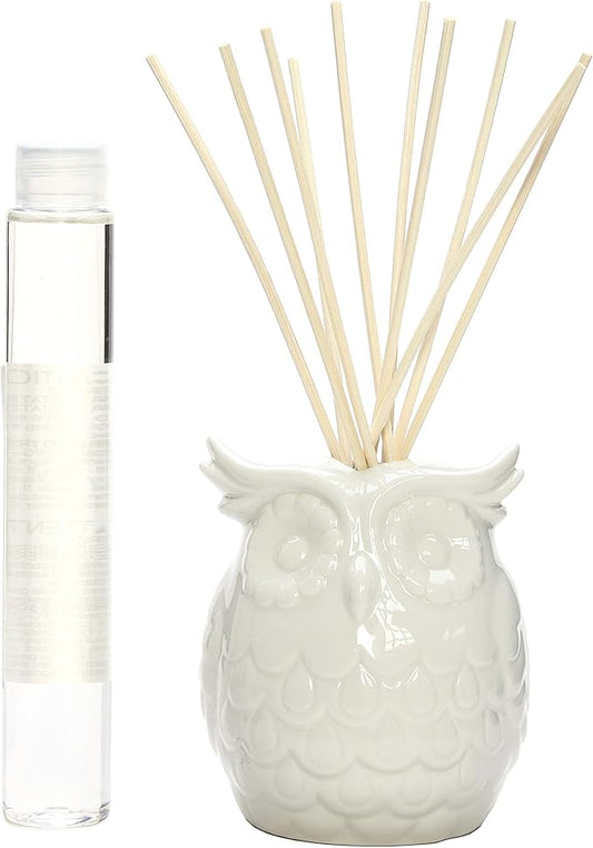 Hosley Aromatherapy Vanilla Diffuser Oil with Ceramic Owl Farmhouse Bottle & Reed Sticks - 110ml Ideal Gift for Home Decor, Bathroom Decor, Room Decor, Spa, Meditation, Weddings