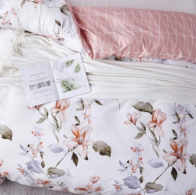 OAITE Duvet Cover Set,100% Cotton Comforter Cover with Floral Pattern Duvet Cover Set,Soft Bedding Set Includes with 3 Piece (2 Pillow Shams,1 Duvet Cover)