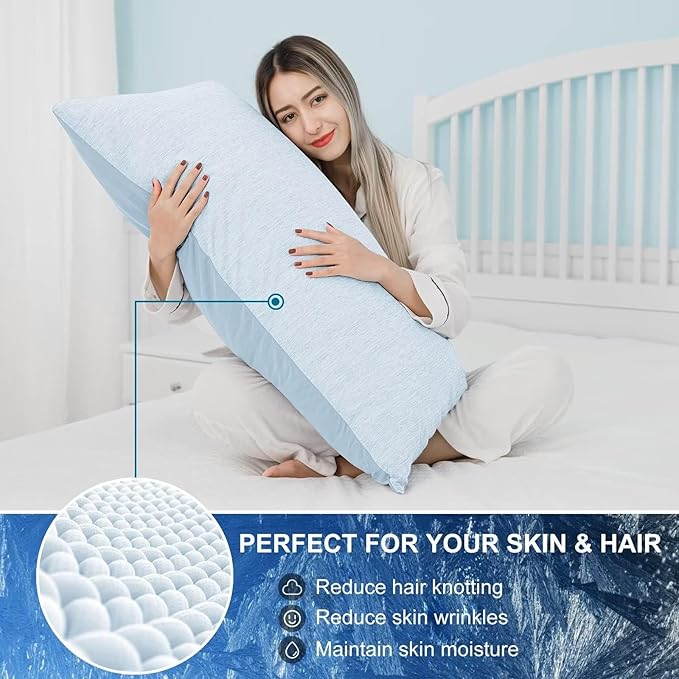 HOMFINE Cooling Pillowcases Queen Size - Double Side Q-Max 0.439 Cooling Fiber for Pillow Protector, Breathable Cold Pillow Cover for Hot Sleeper Night Sweat, Zipper, 2 Pack (20"x30", Light Blue)