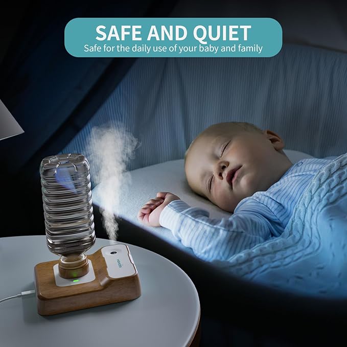 Portable Humidifiers for Travel, Small Mini Humidifier with Auto Shut-Off, Nightlight and Storage Bag for Hotel, Bedroom or Office, Plant Humidifier Indoor, Wood Grain