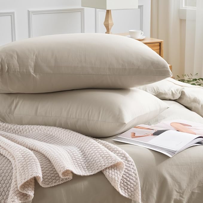 NEXHOME PRO 100% Washed Cotton Duvet Cover Twin Size, Ogranic Natural Linen Feel Breathable Bedding Set with Zipper Closure, 2 Pieces Duvet Cover Set Linen (No Comfortert) 6890