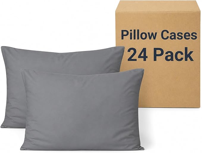 ZPECC Pillow Cases Bulk 24 Pack - Queen Pillowcases with Envelope Closure, Soft Brushed Microfiber Pillow Cover for Hotel Airb&bs Hospital Bedding Essential, Gray