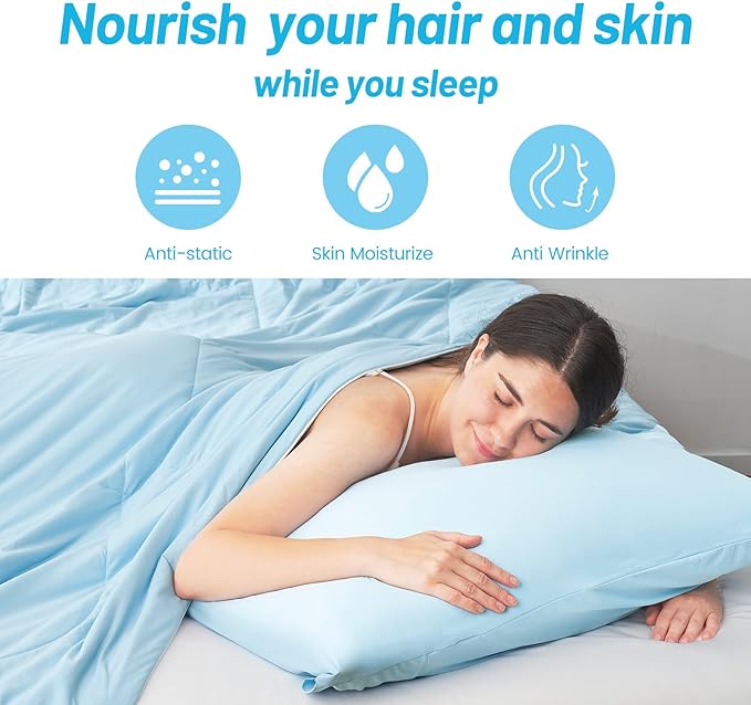 Cozy Bliss Cooling Pillow Cases for Hot Sleepers, Q-Max>0.45, Standard Size Set of 2, Soft & Silky Pillow Covers with Envelope Closure,Gift, Cool Blue, 20x26 Inches
