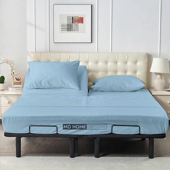 Top Split Flex Head King Size Sheet Set, 34" Top Split Sheets, Sheet Sets for Adjustable Beds, Egyptian Cotton, 16 Inch Deep Pocket, Light Blue, Solid