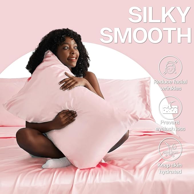 MR&HM Satin Pillowcase for Hair and Skin, Silk Satin Pillowcase 2 Pack, Queen Size Pillow Cases Set of 2, Silky Pillow Cover with Envelope Closure (20x30, Light Pink)