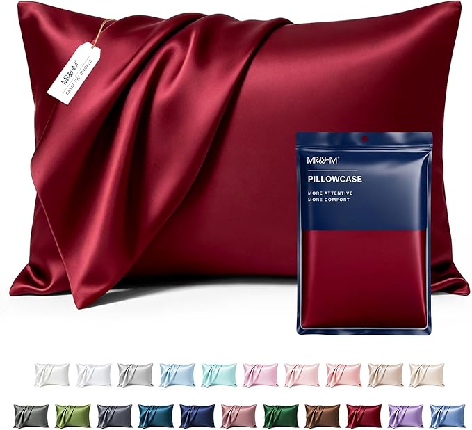 MR&HM Satin Pillowcase for Hair and Skin, Silk Satin Pillowcase 2 Pack, Queen Size Pillow Cases Set of 2, Silky Pillow Cover with Envelope Closure (20x30, Burgundy)