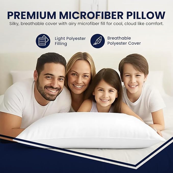 Bed Pillows for Sleeping, Set of 2 – Cooling, Hotel Quality with Soft Down Alternative Fill for Back, Stomach & Side Sleepers | White Microfiber Queen