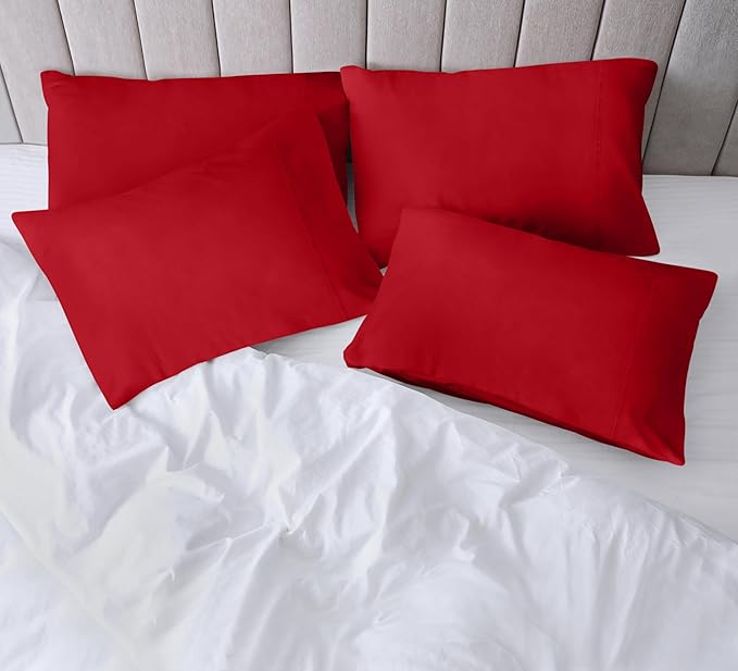 Utopia Bedding Standard Pillow Cases - 4 Pack - Envelope Closure - Soft Brushed Microfiber Fabric - Shrinkage and Fade Resistant Pillow Covers Standard Size 20 X 26 Inches (Standard, Red)