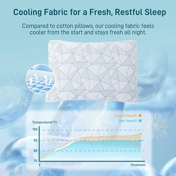 Cotelovo Shredded Memory Foam Cooling Soft Bamboo Viscose Pillows Adjustable Hypoallergenic Hotel Quality Pillows for Stomach, Back or Side Sleeper, Oeko-TEX Certified King Set of 2