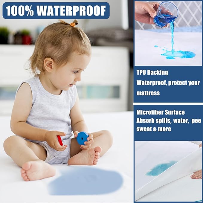 Waterproof Mattress Protector Twin XL Size, Breathable Mattress Cover, Fitted Deep Pocket Mattress Pad Cover Stretches up to 21 Inches, Soft Noiseless Bed Cover