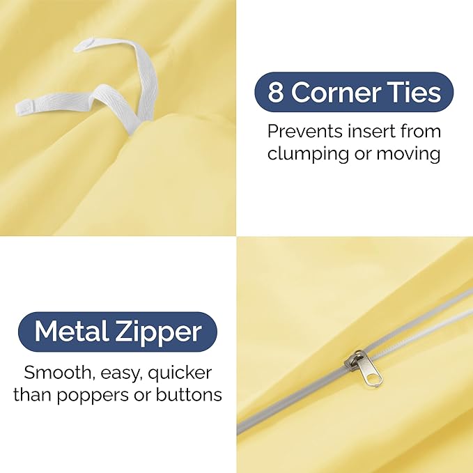 Duvet Cover Full Size Set - Extra Soft Full Duvet Cover 80" x 90" with 2 Pillow Shams - Hotel Luxury, Easy Care and Fade Free w/ Zipper Closures & Ties - All Season, Comfy, Cozy & Breathable (Yellow)