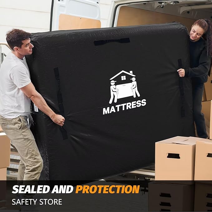 Mattress Bags for Moving, BETU Mattress Protector Waterproof Mattress Cover Storage Bags with 8 Heavy-Duty Handles and Zipper for Bed Extra Thick Large Reusable,77"x42"x15",Black,2 Pack