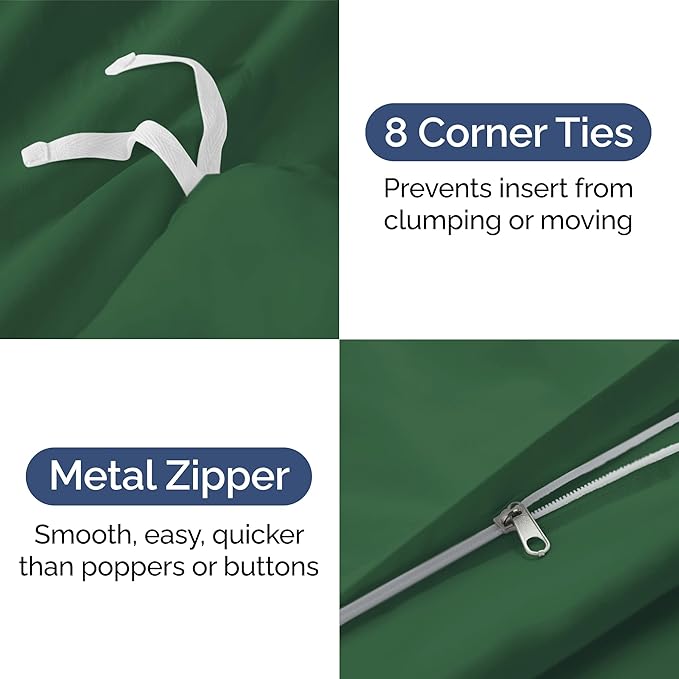 Duvet Cover King Size Set - Extra Soft King Duvet Cover 104" x 90" with 2 Pillow Shams - Hotel Luxury, Easy Care & Fade Free with Zipper Closures & Ties - Comfy, Cozy and Breathable (Emerald Green)