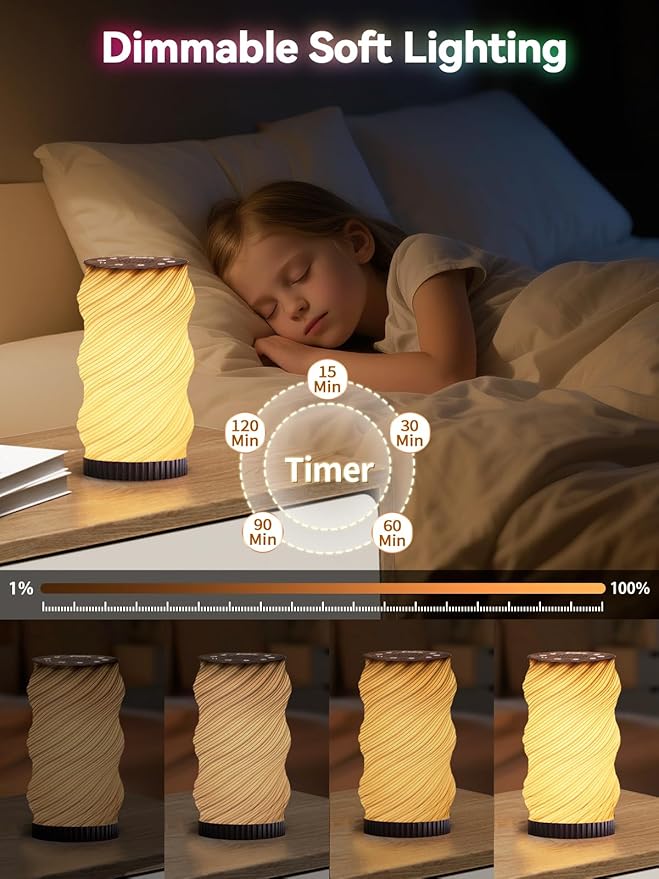 Touch Bedside Lamp with Sound Machine for Adults, Dimmable Night Light for Bedroom, 3-in-1 Bluetooth Speaker & White Noise Machine for Sleeping, Relaxation Dynamic Mood Lighting (Campfire/Breathing)