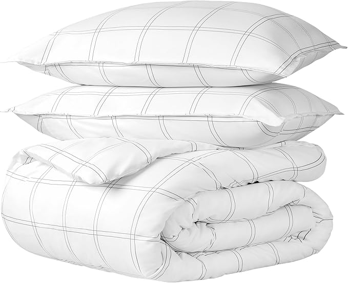 Bare Home Duvet Cover - Oversized Queen Size Bedding Set - Premium 1800 Super Soft Collection - Lightweight, Cooling - Soft Breathable Duvet Cover (Oversized Queen, Modern Plaid - White/Grey)