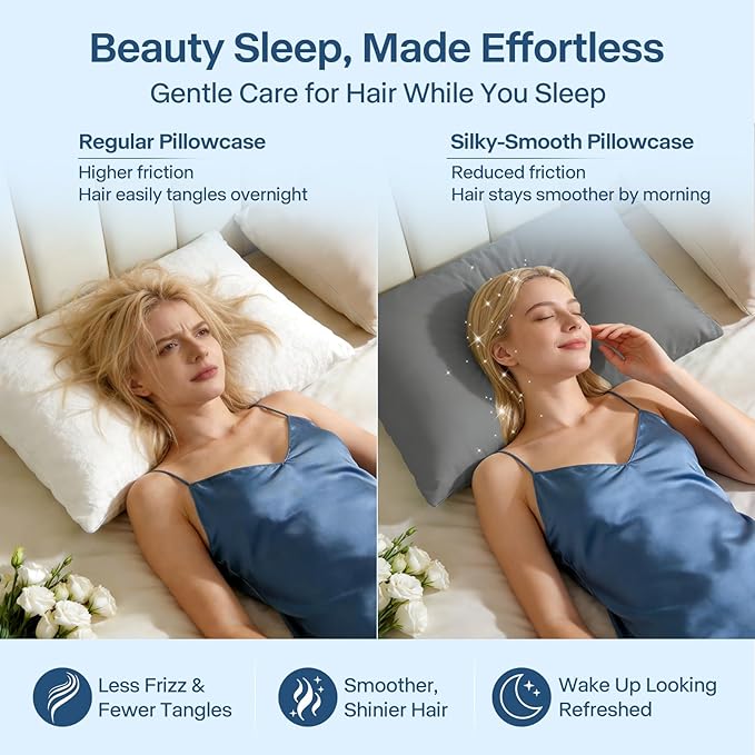 Premium Cooling Pillowcases King Size Set of 2 for Hot Sleeper & Night Sweats Beauty Sleep Reduces Wrinkles & Frizz Softer Than Silk Pillow Cover Oeko-TEX Certified Dark Gray Breathable