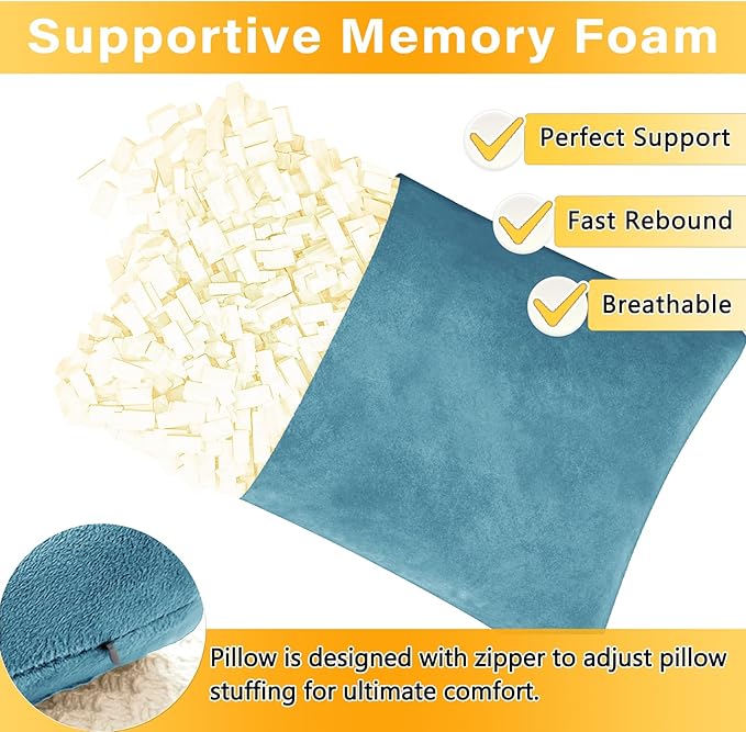 1 MIDDLE ONE 2 Pack Small Pillow, Memory Foam Mini Pillow 11 X 7 Inches for Travel, Sleeping, Nap and Neck, Knee, Lumbar Support, Tiny Cushion for Pet, Dogs (Lake Blue)