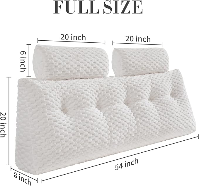 Wedge Headboard Pillow - Bed Wedge Pillow for Headboard Triangular Headboard Pillow with Neck Roll Pillow-Large Bolster Pillow for Sitting in Bed Backrest Positioning Support (White,54x8x20 Inches)