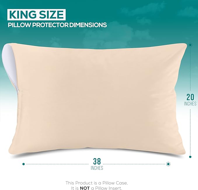 Utopia Bedding Premium 100% Waterproof Pillow Protectors with Zipper King Size (Set of 2), Bed Bug and Dust Mite Proof Zippered Pillow Covers, Pillow Encasement Cases, Beige