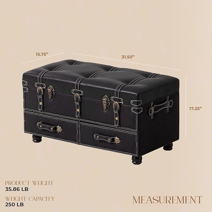 Vintage Storage Bench Upholstered Mid-Century Storage Ottoman Bed Bench Padded Storage Chest for Hallway, Entryway, Bedroom, Matte Black