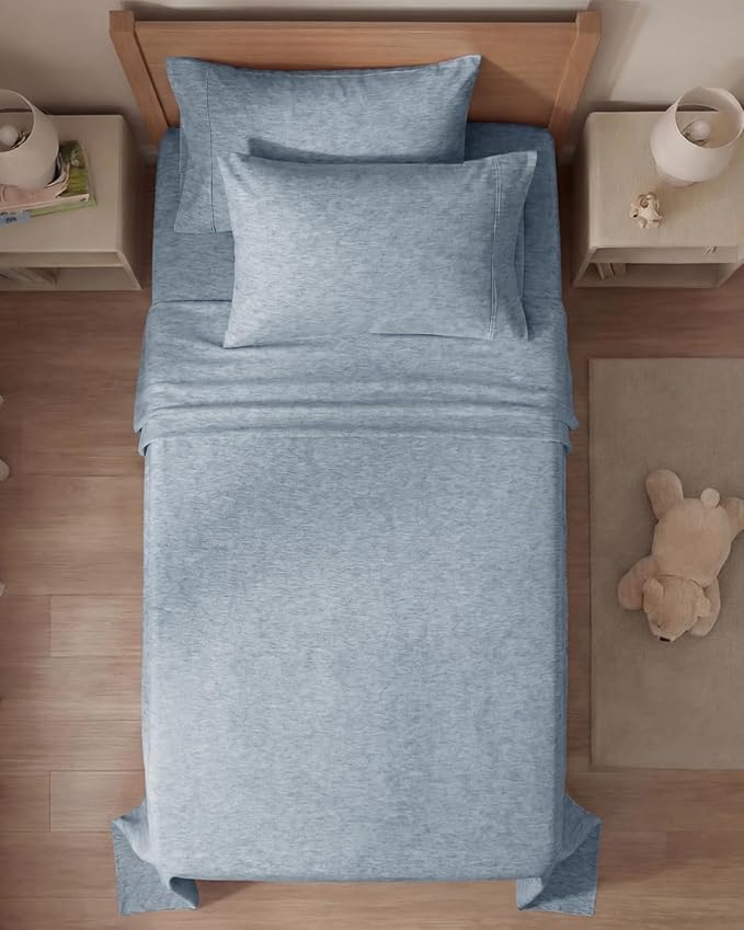 Twin 4 Piece Sheet Set - Comfy, Breathable & Cooling - Soft Hotel Luxury Bedding for Women, Men, Kids, Teens and Children - 1 Flat & 1 Fitted Sheet & 2 Pillowcases with Deep Pockets - Heathered Blue