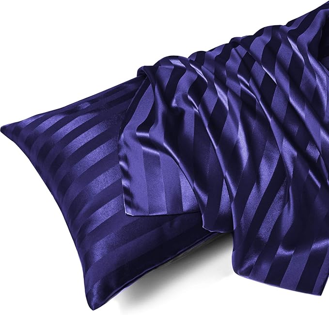 MR&HM Satin Body Pillow Cover, 20x54 inches Body Pillow Case for Adults, Silk Satin Cooling Body Pillow Pillowcase with Envelope Closure (20x54, Navy Blue Striped)