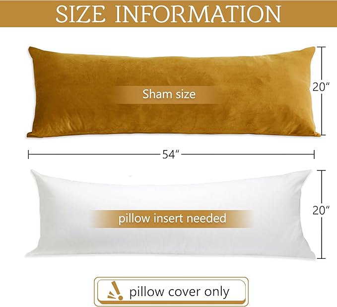 StangH Mustard Gold Velvet Body Pillow Cover 20x54, Super Soft Cozy Luxury Fuzzy Long Pillowcase with Hidden Zipper, Decorative Pillow Case for Pregnancy/Baby, 1 Piece
