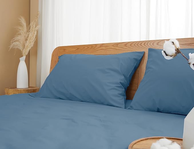 Pillow Cases, King Size Cotton Percale Weave Pillowcases, Pre-Shrunk Breathable and Hypoallergenic Pillowcases, Set of 2 (2 Piece King 20 Inch x 40 Inch, Moonlight Blue)