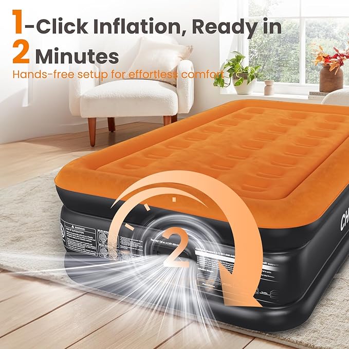 CHERIMOR Twin XL Air Mattress with Built-in Pump, 80" Extra Long, Upgraded Durable Design, Enhanced Support & Lasting Firmness, 2-Min Fast Inflation, Air Bed for Guests & Camping, 500 lbs Capacity