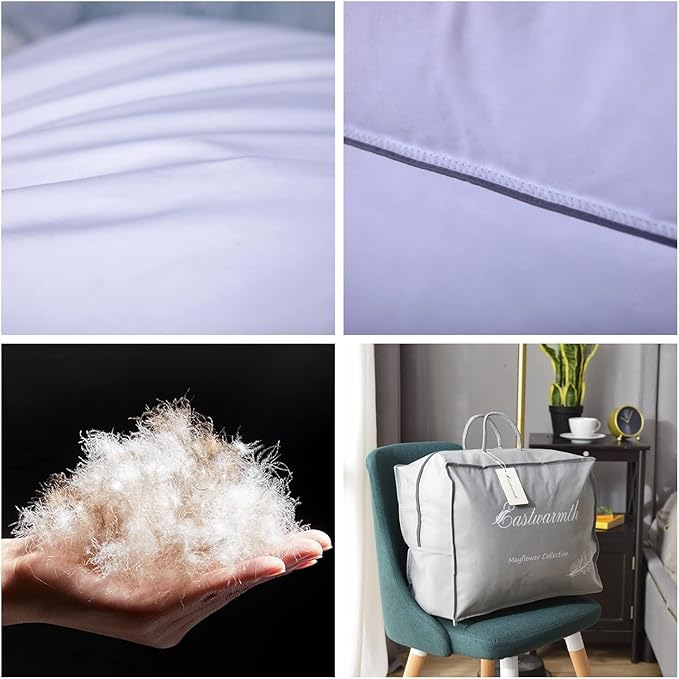Goose Feather Down Bed Pillow for Sleeping 2 Pack,100% Cotton Cover Medium Firm Queen Size Set of 2 Gussted White