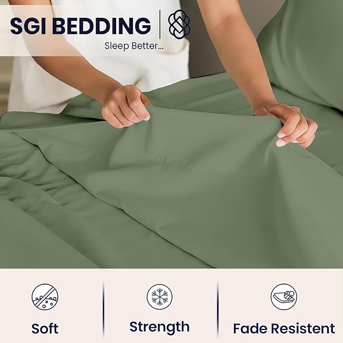 SGI Split King Sheet Set for Adjustable Bed Egyptian Premium Cotton 600 Thread Count Sheets for Sleep Number Bed 15" Deep Pocket 5 Pc Set with 2 Twin XL Fitted Sheets Soft Breathable -Moss