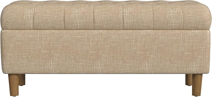 Homepop Home Decor | Tufted Ainsley Button Storage Ottoman Bench with Hinged Lid | Ottoman Bench with Storage for Living Room & Bedroom, Oatmeal Textured Fabric