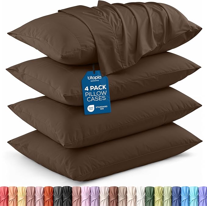 Utopia Bedding Queen Pillow Cases - 4 Pack - Envelope Closure - Soft Brushed Microfiber Fabric - Shrinkage and Fade Resistant Pillow Covers Queen Size 20 X 30 Inches (Queen, Brown)
