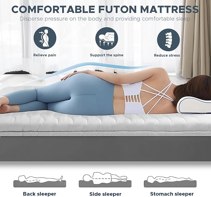 Japanese Futon Floor Mattress, 100% High Density Comfortable Foam, 3.5" Thicken Foldable Mattress Tatami Mat Sleeping Pad, Ideal for Comfort and Support, Kids Floor Lounger Pillow Bed Sofa (Full）