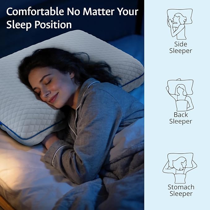 Cooling Gel Memory Foam Pillows for Sleeping Standard Size, Bamboo Rayon Bed Pillow for Back Side Sleeper, Medium Firm Contoured Support for Neck Shoulder Pain Relief, Washable Breathable Dorm Twin XL