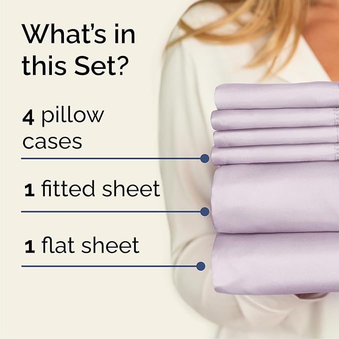 Cal King 6 Piece Sheet Set - Comfy, Breathable & Cooling - Soft Hotel Luxury Bedding for Women, Men, Kids, Teens & Children - 1 Flat & 1 Fitted Sheet & 4 Pillowcases w/ Deep Pockets - Light Lavender