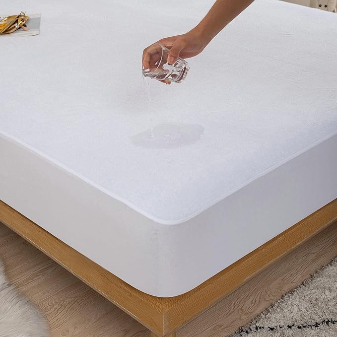 Kingnex Full Size Mattress Protector Waterproof Matressprotector Quiet Breathable - Premium Soft Bamboo Viscose Terry Fitted Bed Mattress Cover