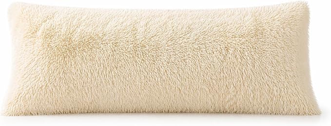 Reafort Luxury Long Hair, PV Fur, Faux Fur Body Pillow Cover/Case 21inx54in with Hidden Zipper Closure (Cream, 21inX 54in Pillow Cover)